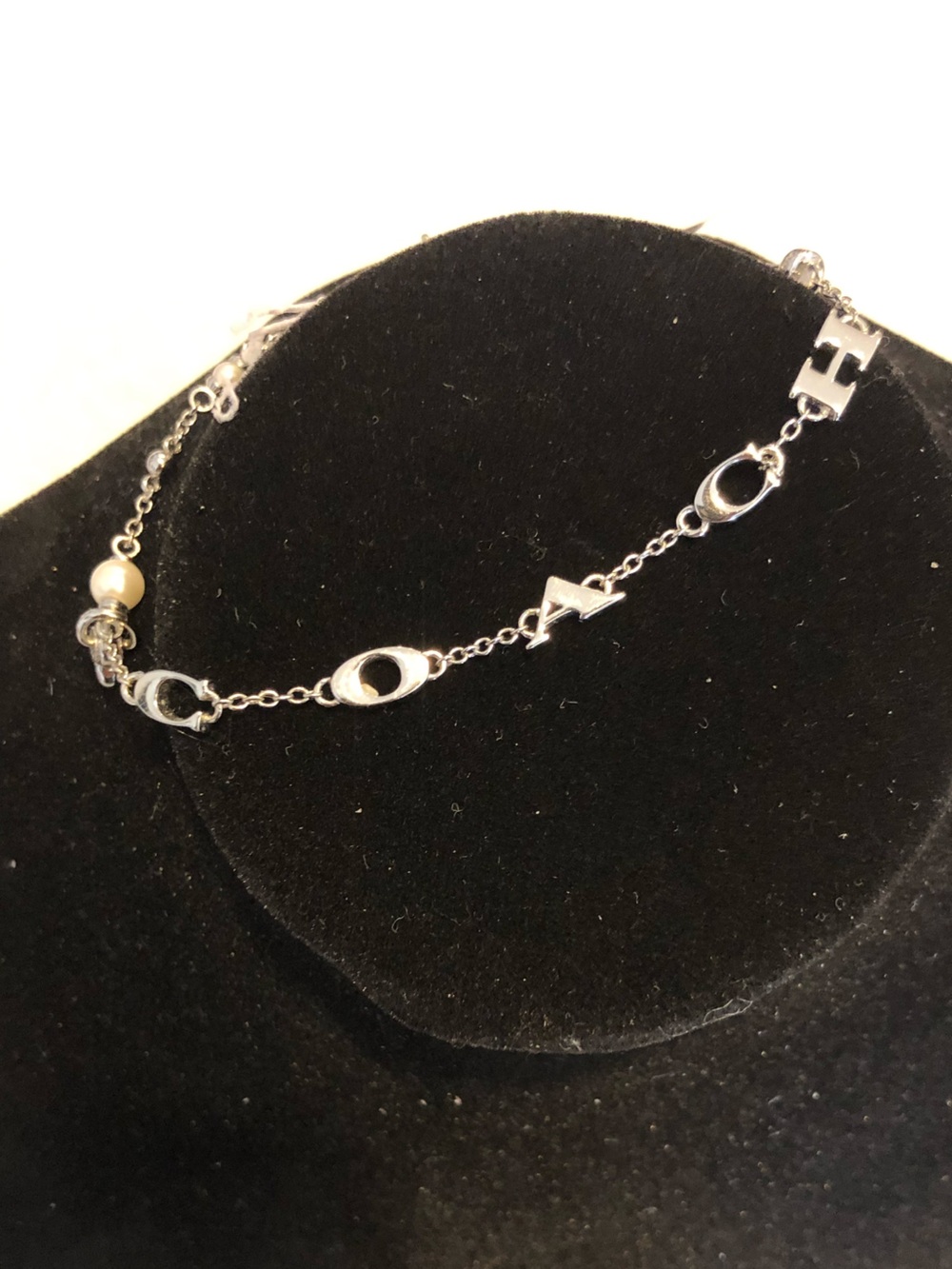 Coach Silver Letter Link Bracelet with Pearl Accent